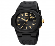SKMEI 1717 Black PU Analog Watch For Unisex - Golden & Black