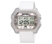 SKMEI 1623 White PU Digital Watch For Unisex - Silver & White