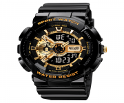 SKMEI 1688 Black PU Dual Time Watch For Unisex - Golden & Black
