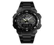 SKMEI 1370 Black Stainless Steel Dual Time Watch For Men - Black