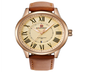 NAVIFORCE NF9126 Brown PU Leather Analog Watch for Men - RoseGold & Brown