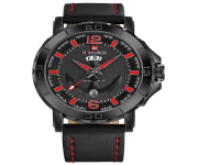 NAVIFORCE NF9122 Black PU Leather Analog Watch for Men - Red & Black