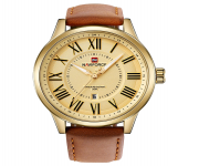 NAVIFORCE NF9126 Brown PU Leather Analog Watch for Men - Golden & Brown