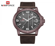 NAVIFORCE NF9177 Chocolate PU Leather Analog Watch For Men - Bronze & Chocolate