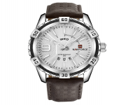 NAVIFORCE NF9117 Coffee PU Leather Analog Watch for Men - Silver & Coffee