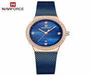 NAVIFORCE NF5004 Royal Blue Mesh Stainless Steel Analog Watch For Women - RoseGold & Royal Blue