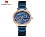 NAVIFORCE NF5016 Royal Blue Stainless Steel Analog Watch For Women - RoseGold & Royal Blue