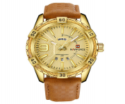 NAVIFORCE NF9117 Brown PU Leather Analog Watch for Men - Golden & Brown