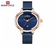 NAVIFORCE NF5014 Royal Blue Mesh Stainless Steel Analog Watch For Women - RoseGold & Royal Blue
