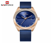 NAVIFORCE NF5015 Royal Blue Mesh Stainless Steel Analog Watch For Women - RoseGold & Royal Blue