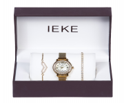 IEKE K219 Golden Mesh Stainless Steel Analog Watch For Women - White & Golden