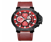NAVIFORCE NF9159 Red PU Leather Chronograph Watch For Men - Black & Red