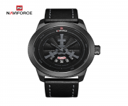 NAVIFORCE NF9156 Black PU Leather Analog Watch for Men - Black