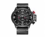8278 - PU Leather Chronograph Wrist Watch for Men - Black