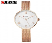 CURREN 9020 RoseGold Mesh Stainless Steel Analog Watch For Women - White & RoseGold