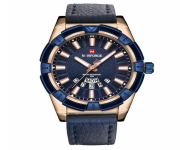 NAVIFORCE NF9118  Navy Blue PU Leather Analog Watch for Men - RoseGold and Navy Blue