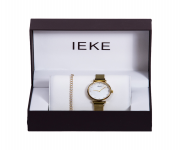 IEKE 88041 Golden Mesh Stainless Steel Analog Watch For Women - White & Golden