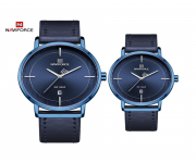 NAVIFORCE NF3009 Navy Blue PU Leather Analog Watch For Couple - Royal Blue & Navy Blue