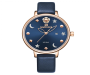 NAVIFORCE NF5009 Navy Blue PU Leather Analog Watch For Women - RoseGold & Navy Blue
