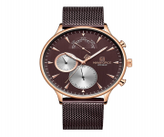 NAVIFORCE NF3010 Bronze Mesh Stainless Steel Chronograph Watch For Men - RoseGold & Bronze