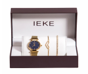 IEKE K201 Galaxy Golden Mesh Stainless Steel Analog Watch For Women - Navy Blue & Golden