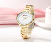 CURREN 9015 Golden Stainless Steel Watch For Women - White & Golden