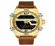 NAVIFORCE NF9128 Brown PU Leather Wrist Watch for Men - Brown & Golden