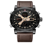 NAVIFORCE NF9132 Dark Brown PU Leather Wrist Watch for Men
