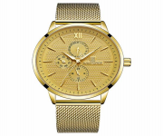 NAVIFORCE NF3003 Golden Mesh Stainless Steel Chronograph Watch For Men - Golden