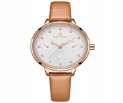 NAVIFORCE NF5003 Brown PU Leather Sub-Dials Chronograph Watch For Women - Brown & RoseGold
