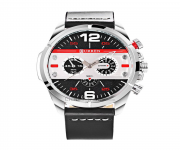 CURREN 8259 Black PU Leather Decorative Sub-dial Watch For Men - Silver & Black