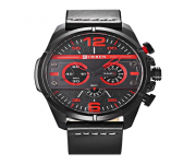 CURREN 8259 Black PU Leather Decorative Sub-dial Watch For Men - Black & Red