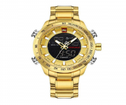 NAVIFORCE NF9093 GOLDEN STAINLESS STEEL DUAL TIME WATCH FOR MEN