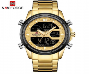 NAVIFORCE NF9138 Golden Stainless Steel Dual Time Wrist Watch For Men - Golden & Black