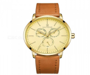 NAVIFORCE NF3001 BROWN PU LEATHER CHRONOGRAPH WATCH FOR MEN - BROWN & GOLDEN