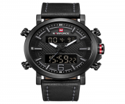 NAVIFORCE NF9135 Black PU Leather Wrist Watch for Men - Grey