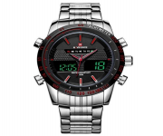 Naviforce NF9024 Stainless Steel Dual Display Wrist stainless steel Watch - White and Red