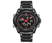 Naviforce NF9050 Stainless Steel Dual Display Wrist Watch - Black and Red