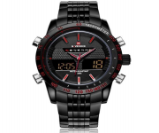 NF9024 Stainless Steel Dual Display Wrist stainless steel Watch - Black and Red