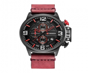 CURREN 8278 - Red PU Leather Chronograph Wrist Watch for Men