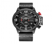 CURREN 8278 - Black PU Leather Chronograph Wrist Watch for Men