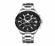 9089 Stainless Steel Chronograph Wrist Watch For Men - Silver and Black