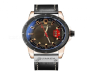CURREN 8284 - Black PU Leather Analog Watch for Men