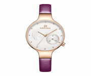NAVIFORCE NF5001 Purple PU Leather Sub-Dial Chronograph Watch For Women - Purple & RoseGold