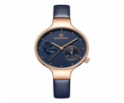 NAVIFORCE NF5001 Navy Blue PU Leather Sub-Dial Chronograph Watch For Women - Navy Blue & RoseGold