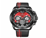 NAVIFORCE NF9168 Black PU Leather Chronograph Watch For Men - Red & Black