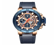 NAVIFORCE NF9159 Navy Blue PU Leather Chronograph Watch For Men - RoseGold & Navy Blue