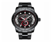 NAVIFORCE NF9145 Black Stainless Steel Chronograph Watch For Men - Red & Black