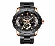 NAVIFORCE NF9145 Black Stainless Steel Chronograph Watch For Men - RoseGold & Black