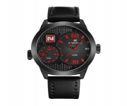 NAVIFORCE NF9092 Black PU Leather Dual Time Chronograph Analog Watch For Men - Red & Black